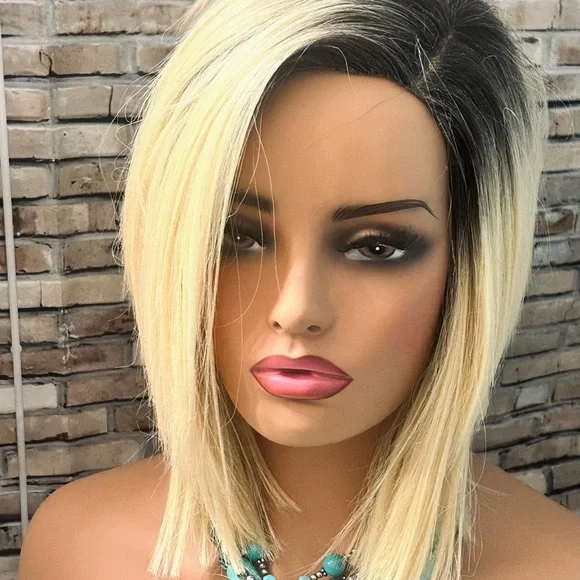 NDE Premium Blend Long Pixie Cut Ombré Platinum Blonde Black Shake N Go Wig - Picture 4 of 4